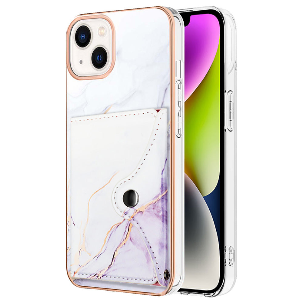 YB Leather Coating Series-9 for iPhone 14 Plus IMD Case Card Slot PU+TPU Phone Shell with Kickstand