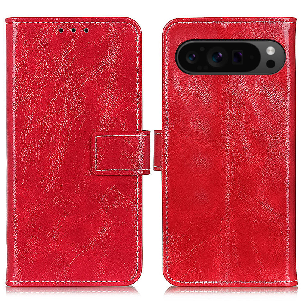 For Google Pixel 9 Pro Case Retro Style PU Leather+TPU Shockproof Phone Shell