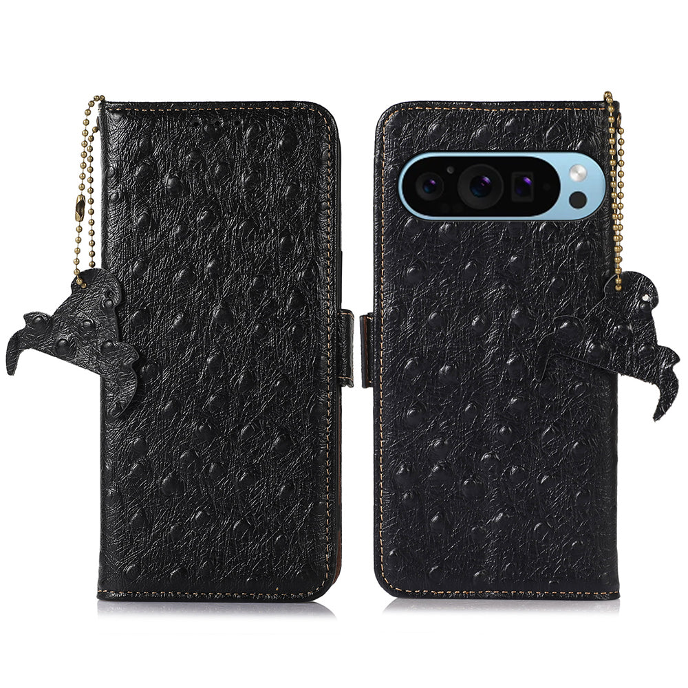 For Google Pixel 9 Case RFID Blocking Genuine Cow Leather Phone Cover