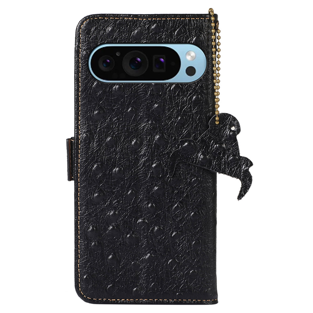 For Google Pixel 9 Case RFID Blocking Genuine Cow Leather Phone Cover