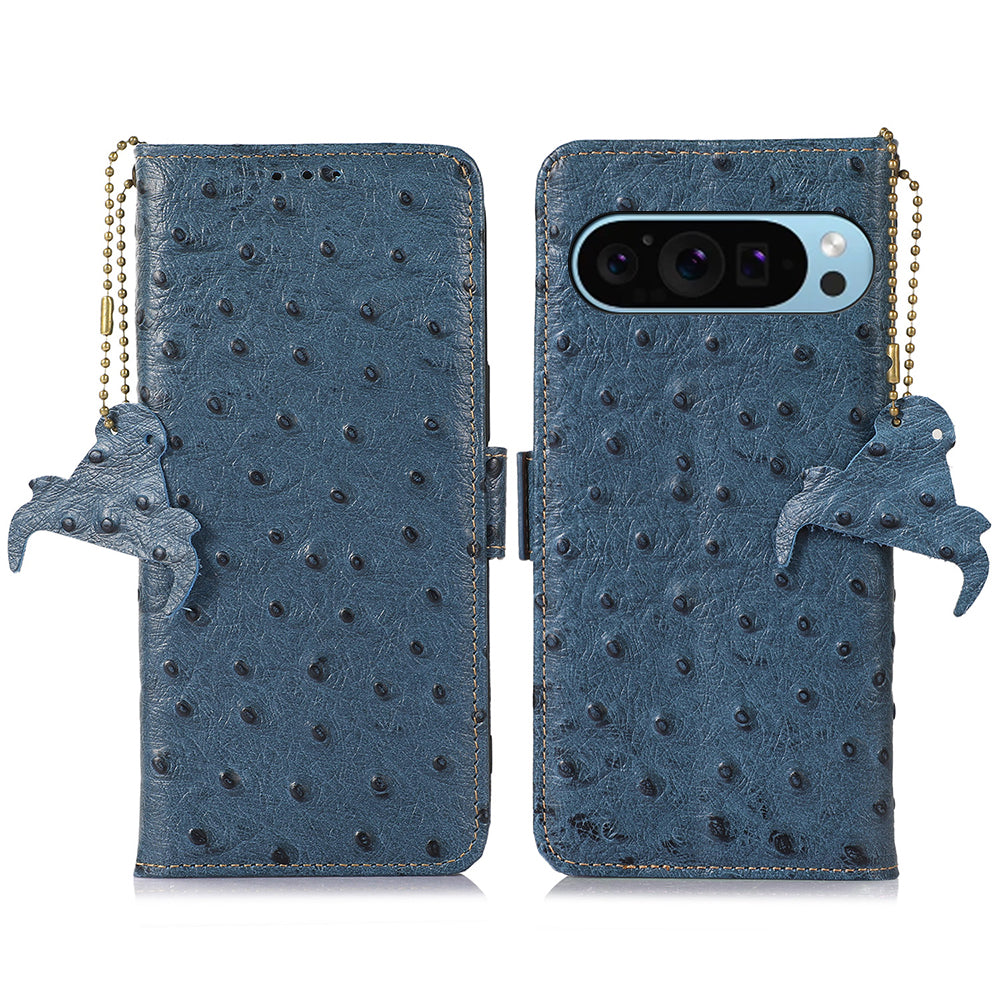 For Google Pixel 9 Case RFID Blocking Genuine Cow Leather Phone Cover