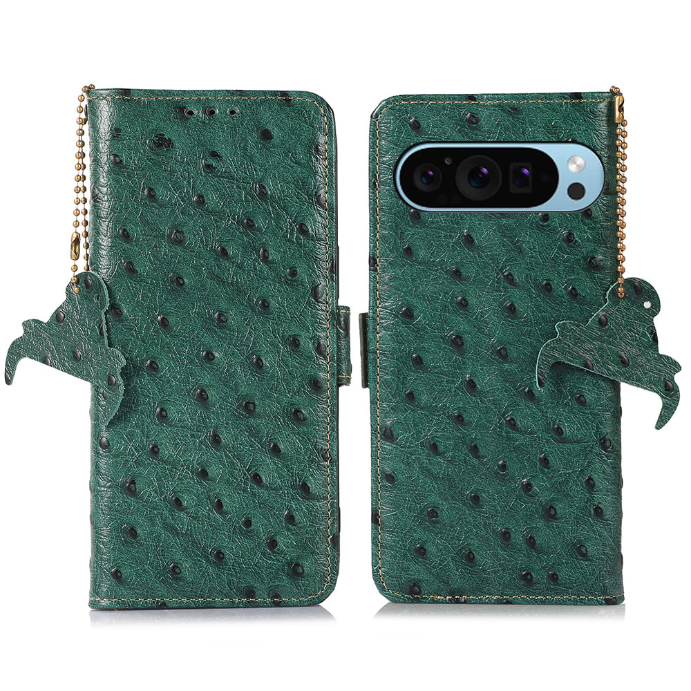 For Google Pixel 9 Case RFID Blocking Genuine Cow Leather Phone Cover
