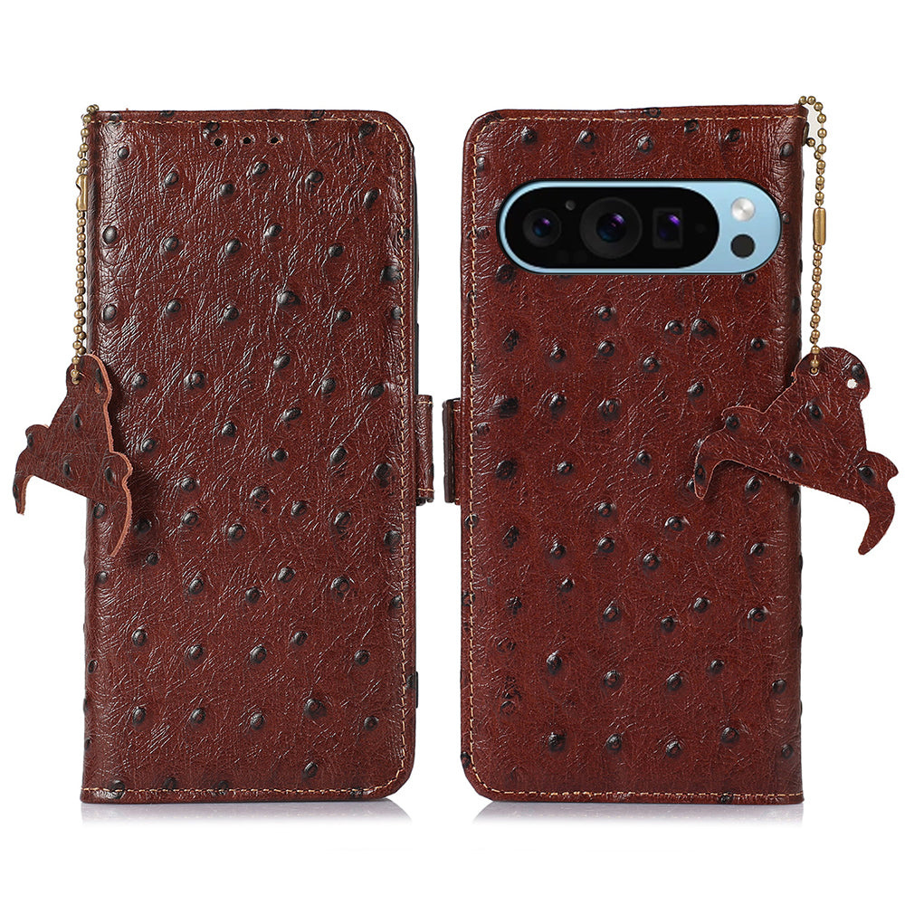 For Google Pixel 9 Case RFID Blocking Genuine Cow Leather Phone Cover