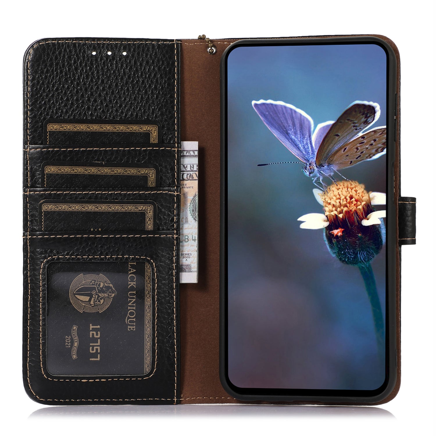 For Google Pixel 9 Pro Wallet Case Genuine Cow Leather RFID Blocking Phone Cover Litchi Texture