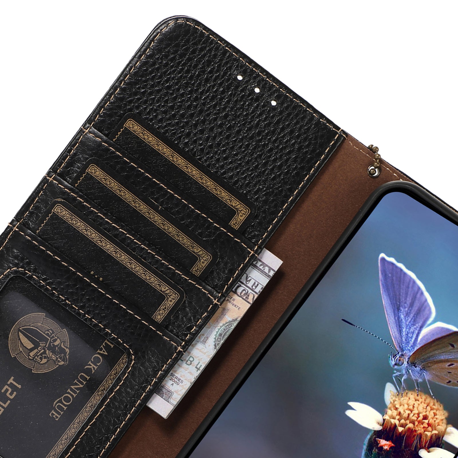 For Google Pixel 9 Pro Wallet Case Genuine Cow Leather RFID Blocking Phone Cover Litchi Texture