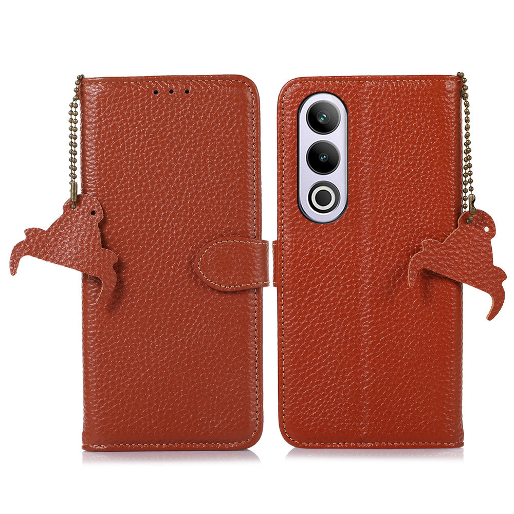 For OnePlus Ace 3V 5G Case RFID Blocking Litchi Texture Genuine Cow Leather Phone Cover