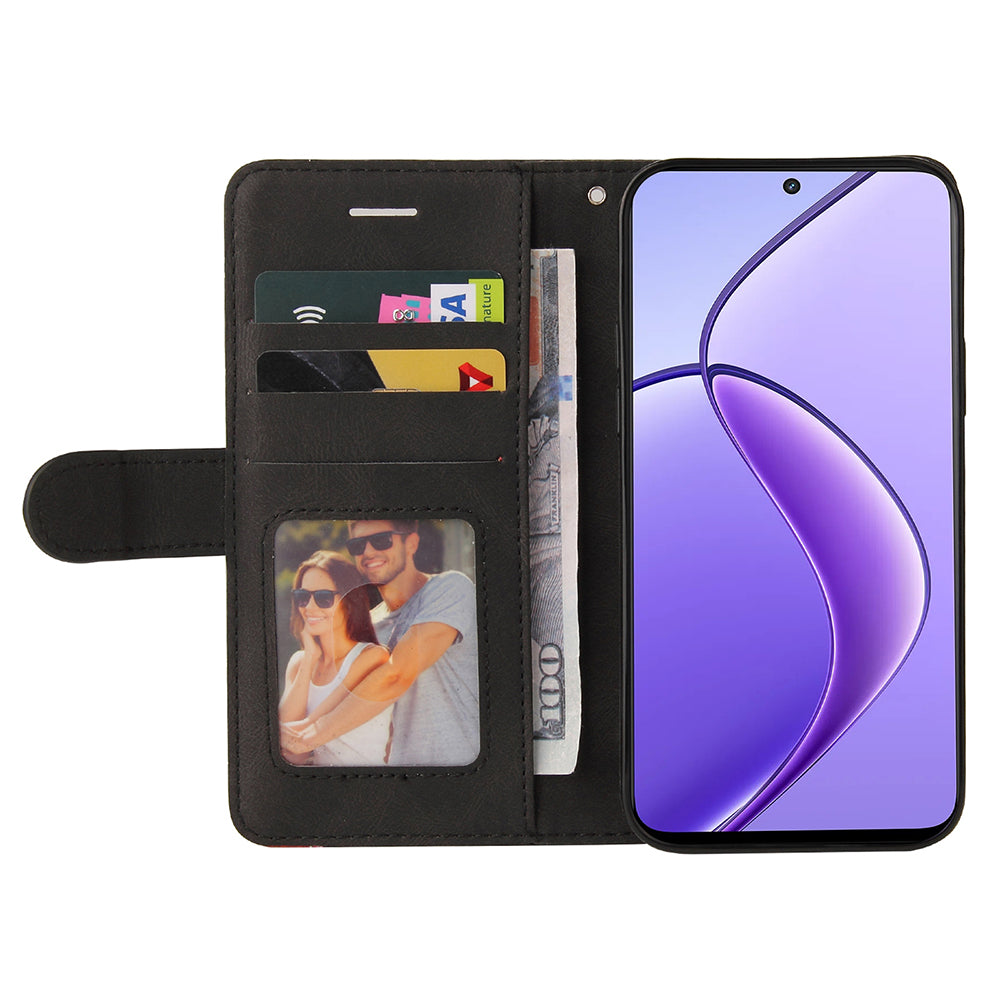 KT Leather Series-1 For Realme 12 Case Dual-Color Splicing Book Folio Design Wallet Phone Cover