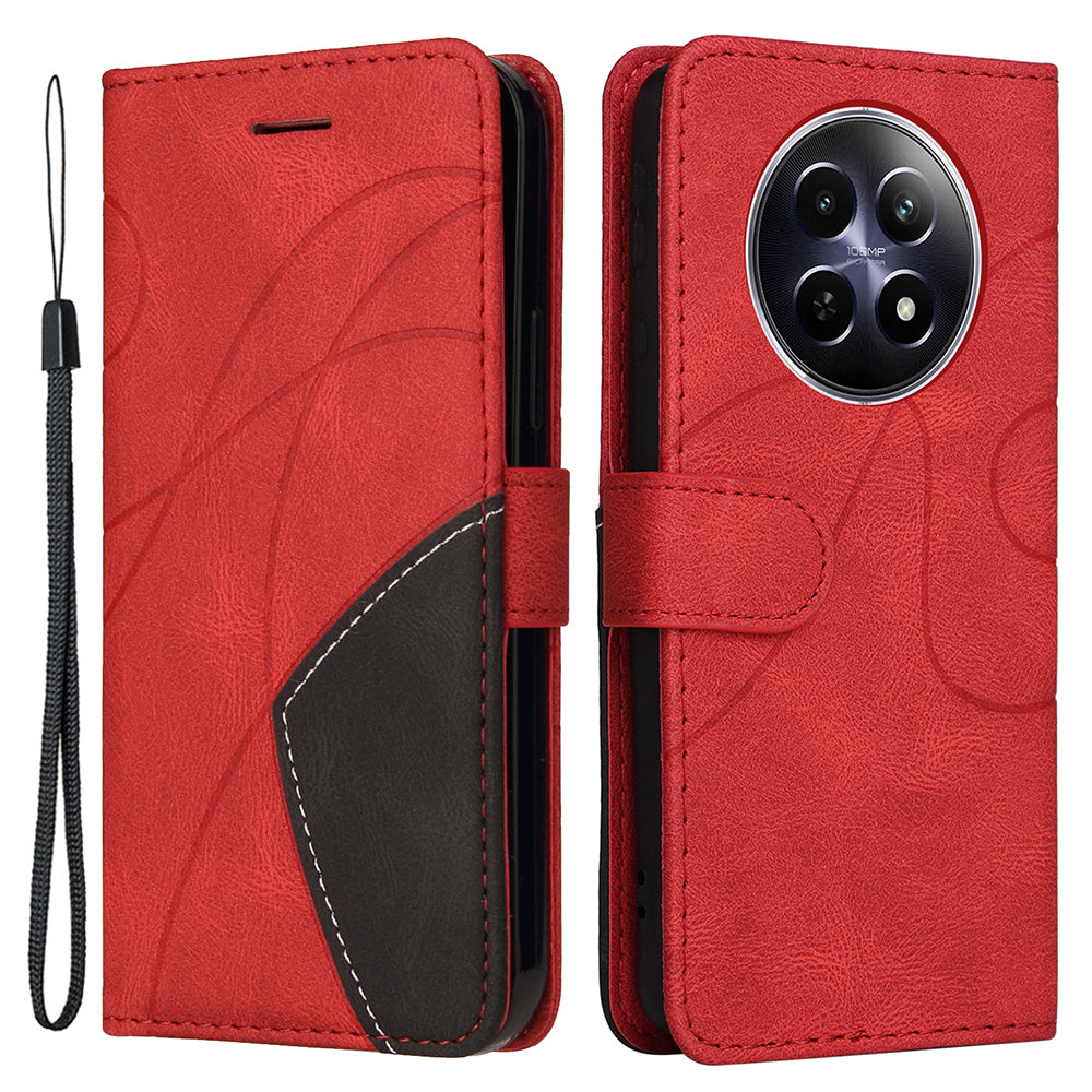 KT Leather Series-1 For Realme 12 Case Dual-Color Splicing Book Folio Design Wallet Phone Cover
