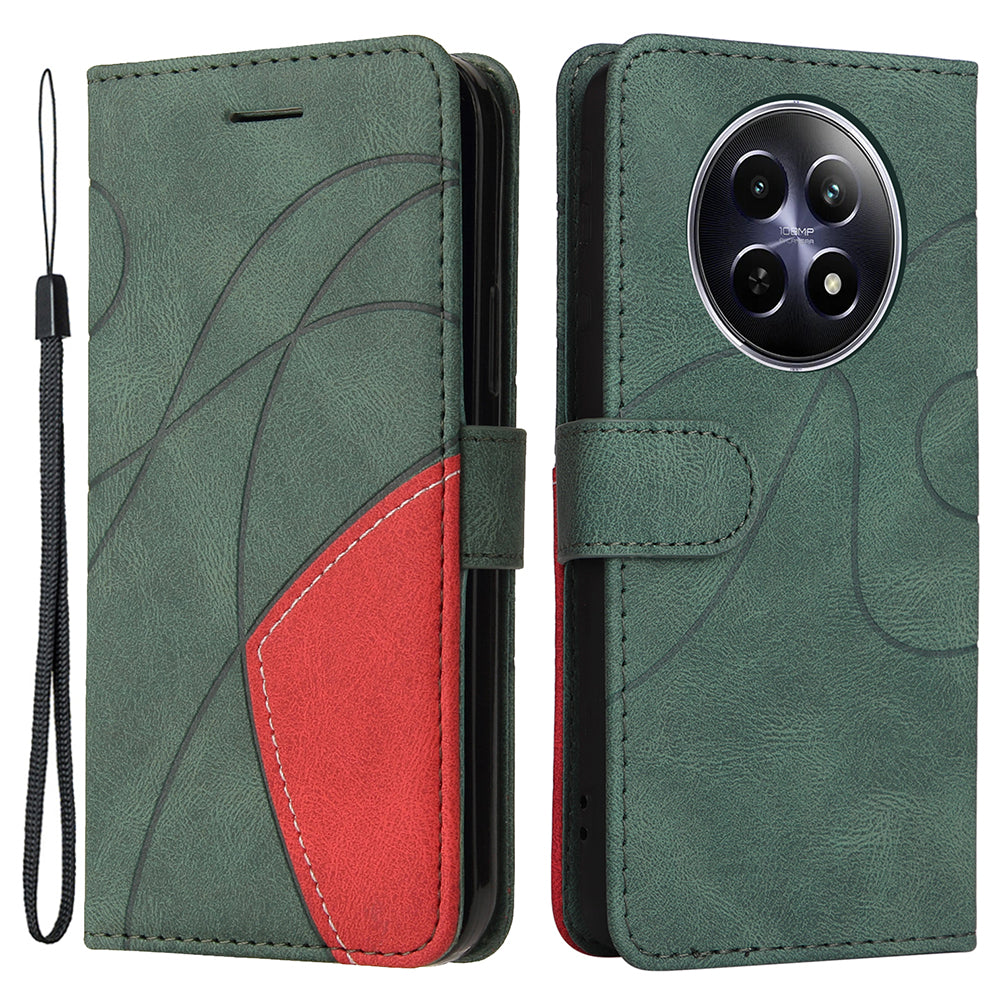 KT Leather Series-1 For Realme 12 Case Dual-Color Splicing Book Folio Design Wallet Phone Cover