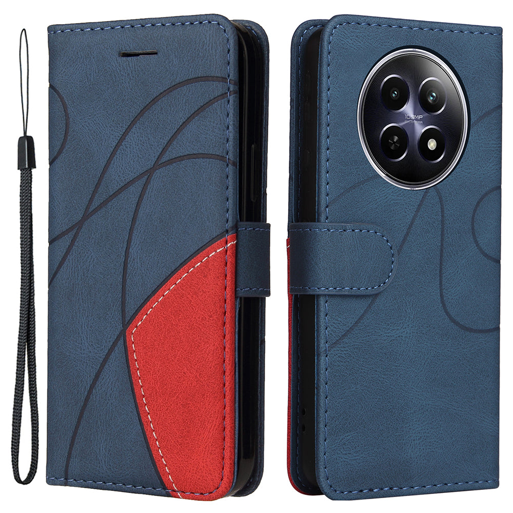 KT Leather Series-1 For Realme 12 Case Dual-Color Splicing Book Folio Design Wallet Phone Cover