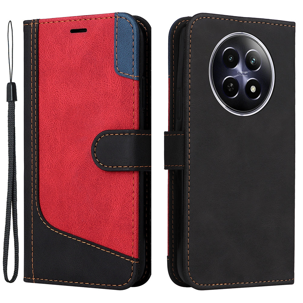 For Realme 12 Case PU Leather Three-color Splicing Folio Stand Phone Cover