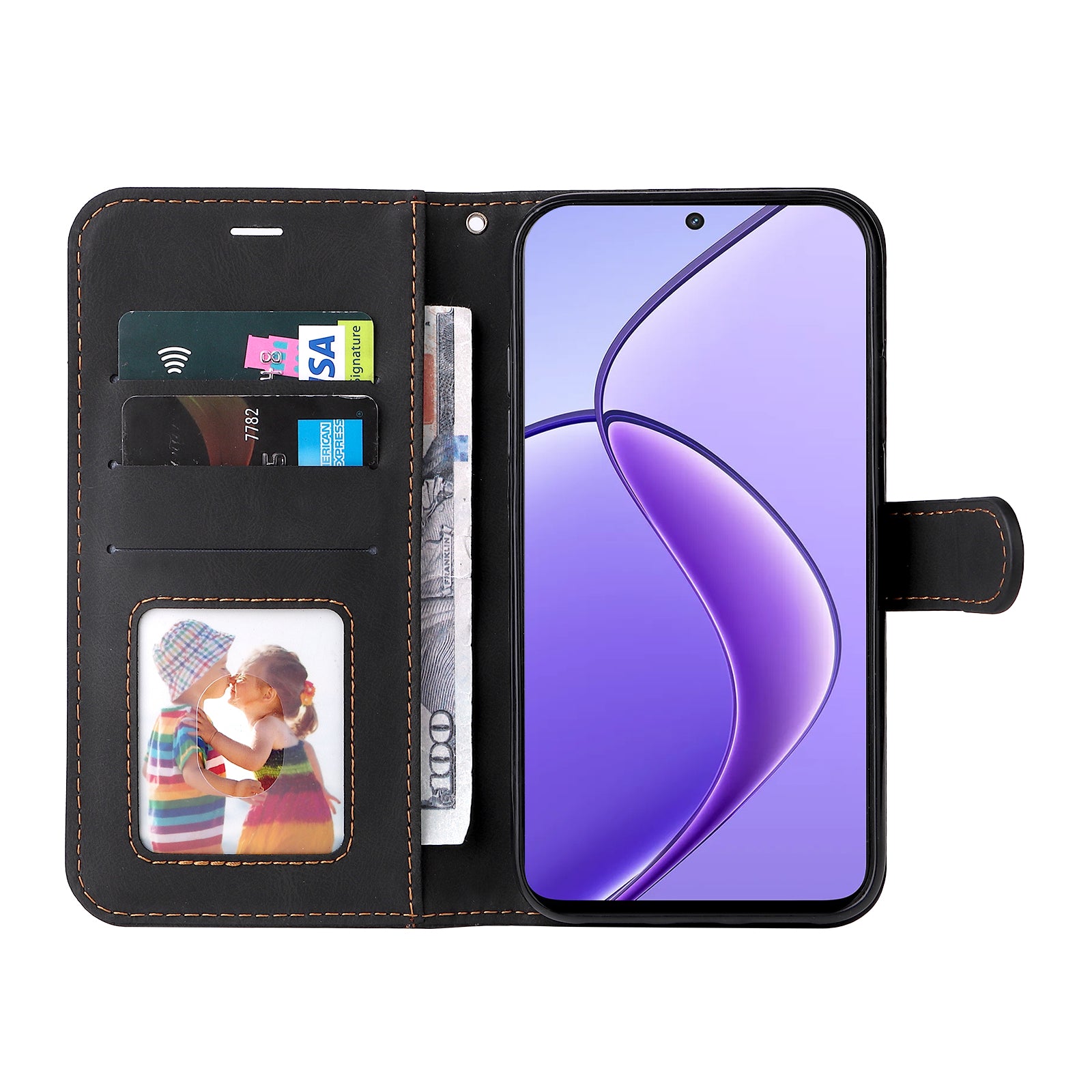 For Realme 12 Case PU Leather Three-color Splicing Folio Stand Phone Cover