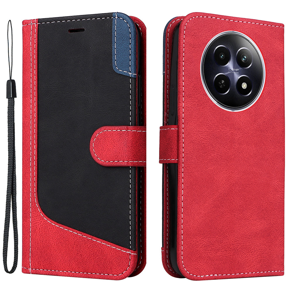 For Realme 12 Case PU Leather Three-color Splicing Folio Stand Phone Cover
