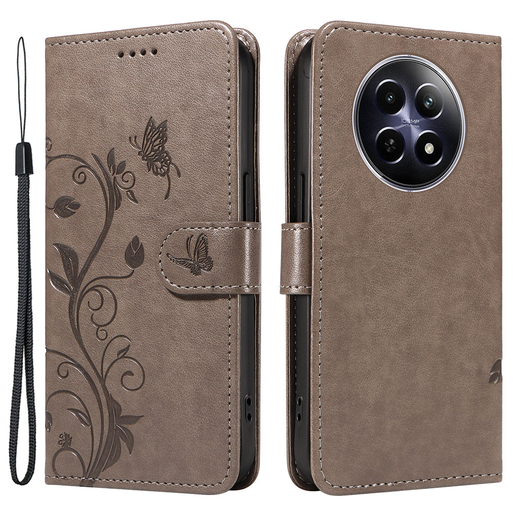 For Realme 12 Leather Case Butterfly Flower Pattern Imprinted Wallet Phone Cover