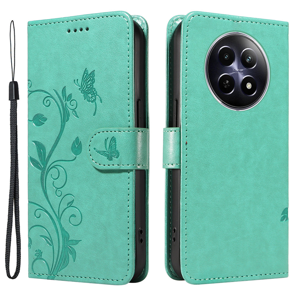 For Realme 12 Leather Case Butterfly Flower Pattern Imprinted Wallet Phone Cover