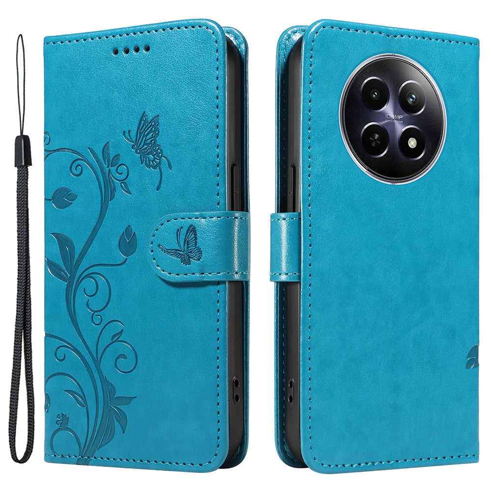 For Realme 12 Leather Case Butterfly Flower Pattern Imprinted Wallet Phone Cover