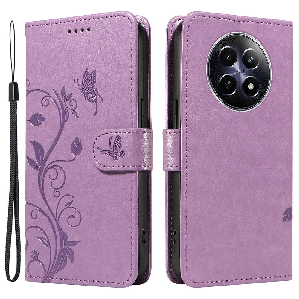 For Realme 12 Leather Case Butterfly Flower Pattern Imprinted Wallet Phone Cover