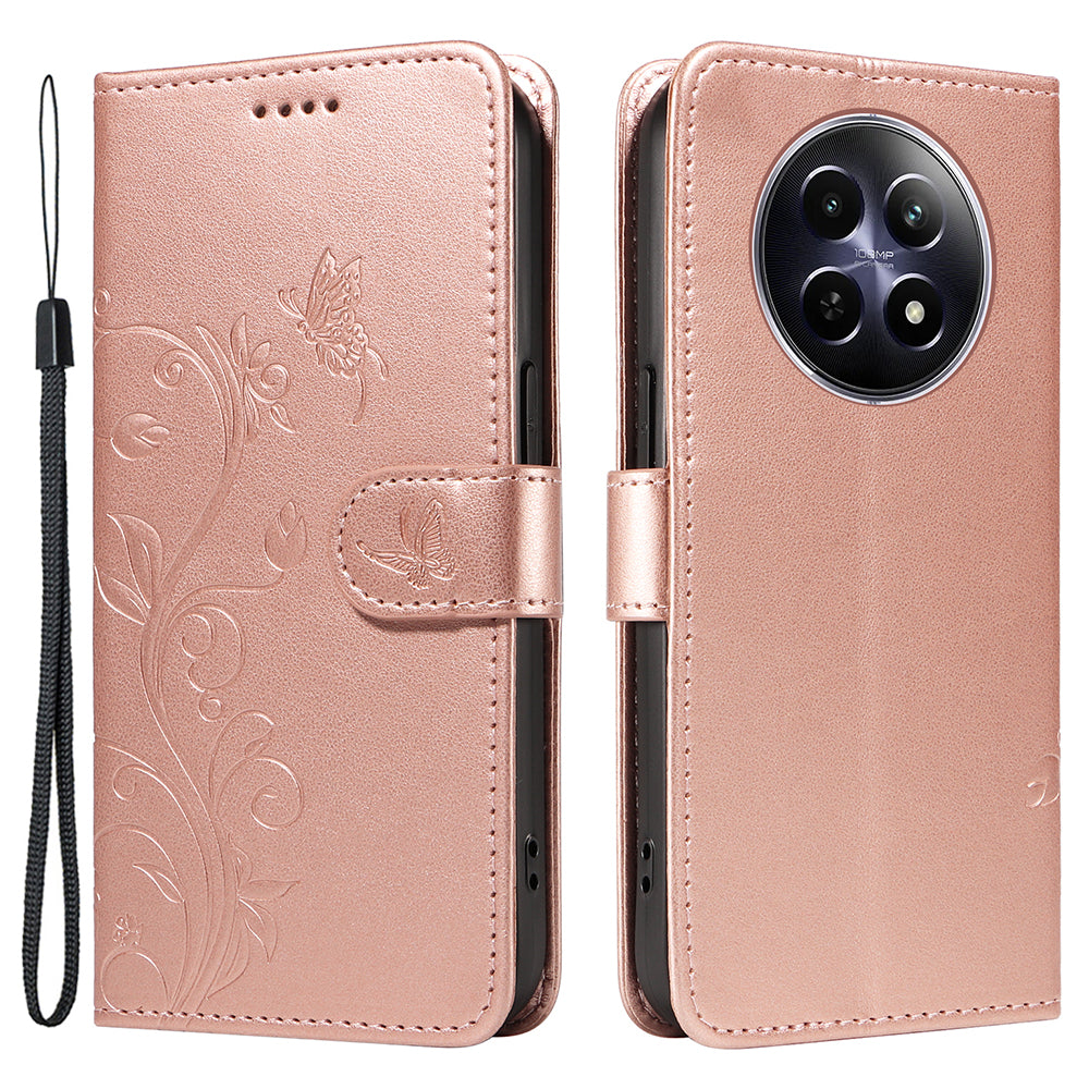 For Realme 12 Leather Case Butterfly Flower Pattern Imprinted Wallet Phone Cover