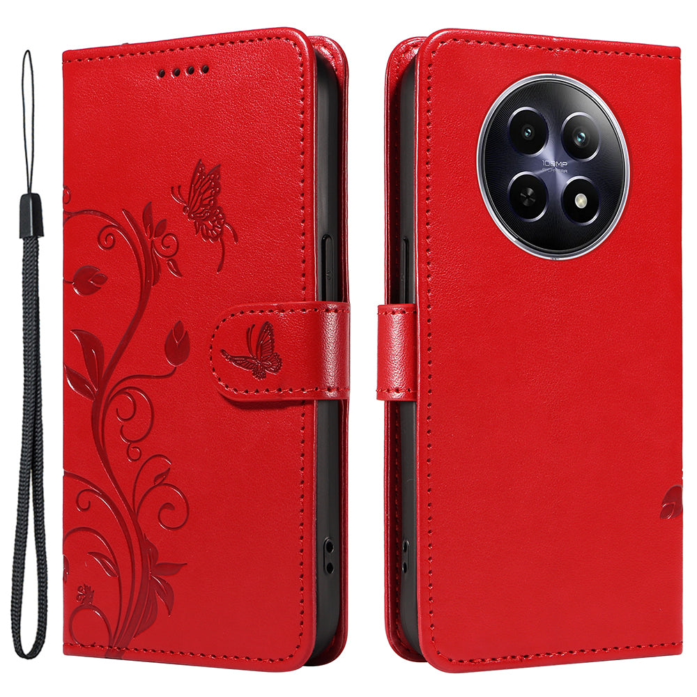 For Realme 12 Leather Case Butterfly Flower Pattern Imprinted Wallet Phone Cover