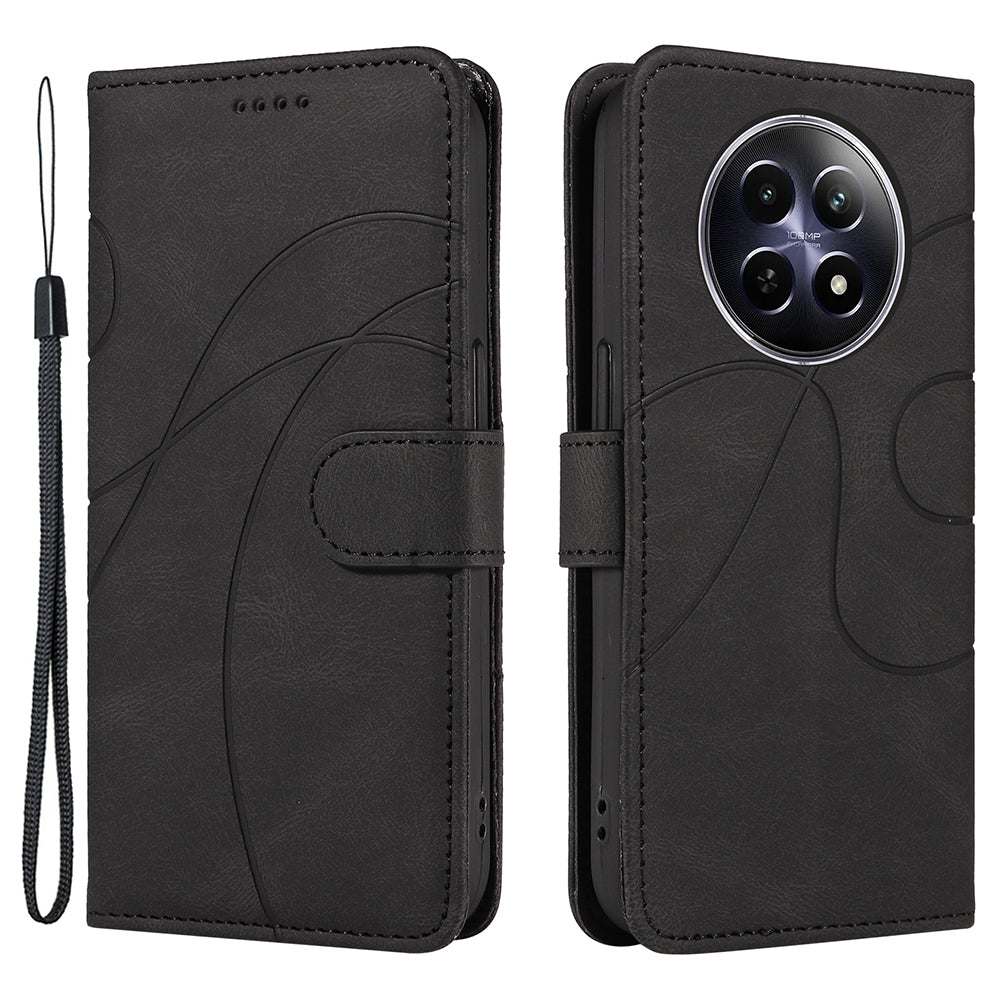 For Realme 12 Case PU Leather Curved Line Phone Cover with Magnetic Closure