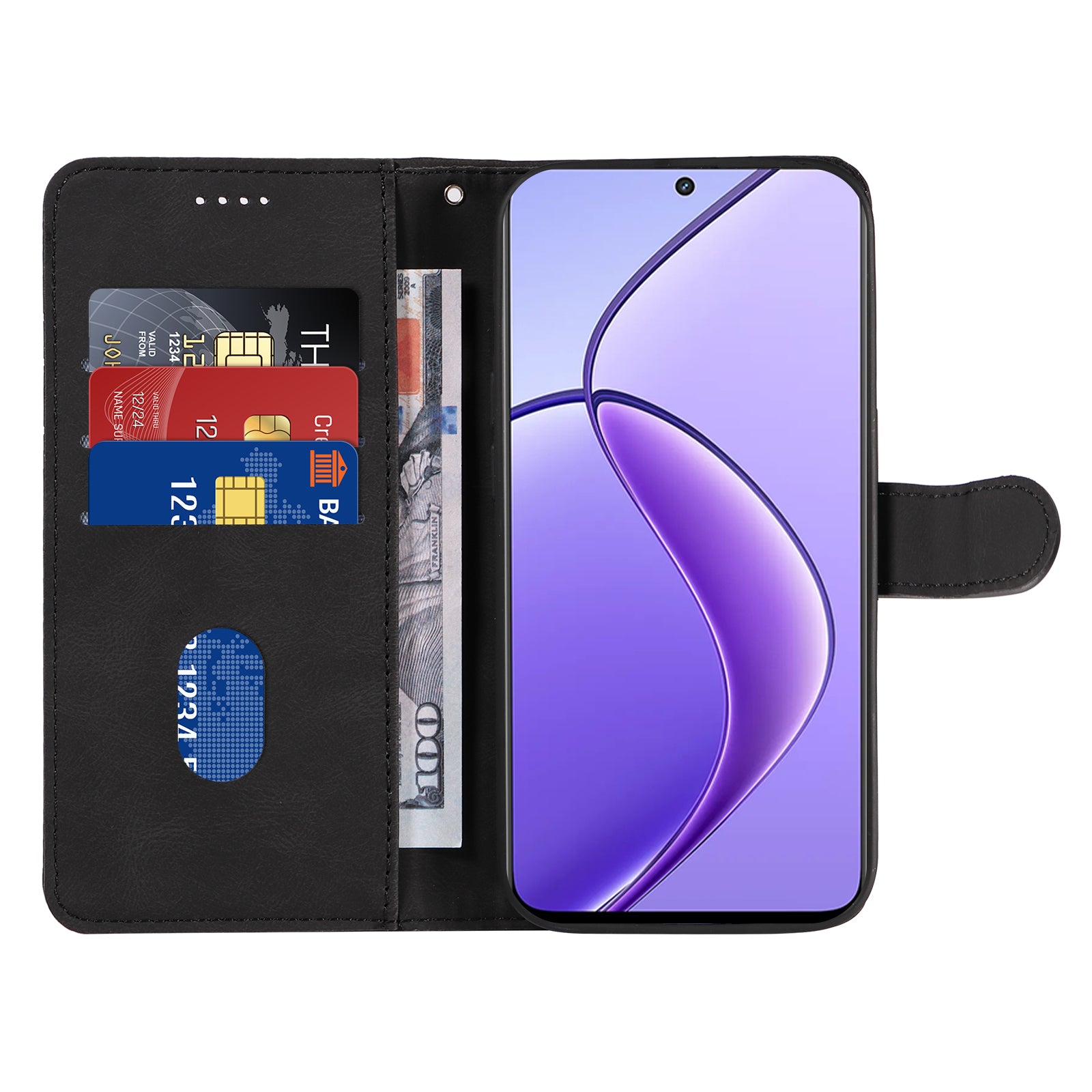For Realme 12 Case PU Leather Curved Line Phone Cover with Magnetic Closure