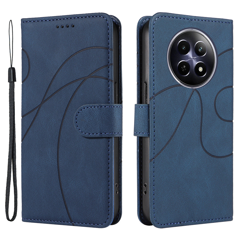 For Realme 12 Case PU Leather Curved Line Phone Cover with Magnetic Closure