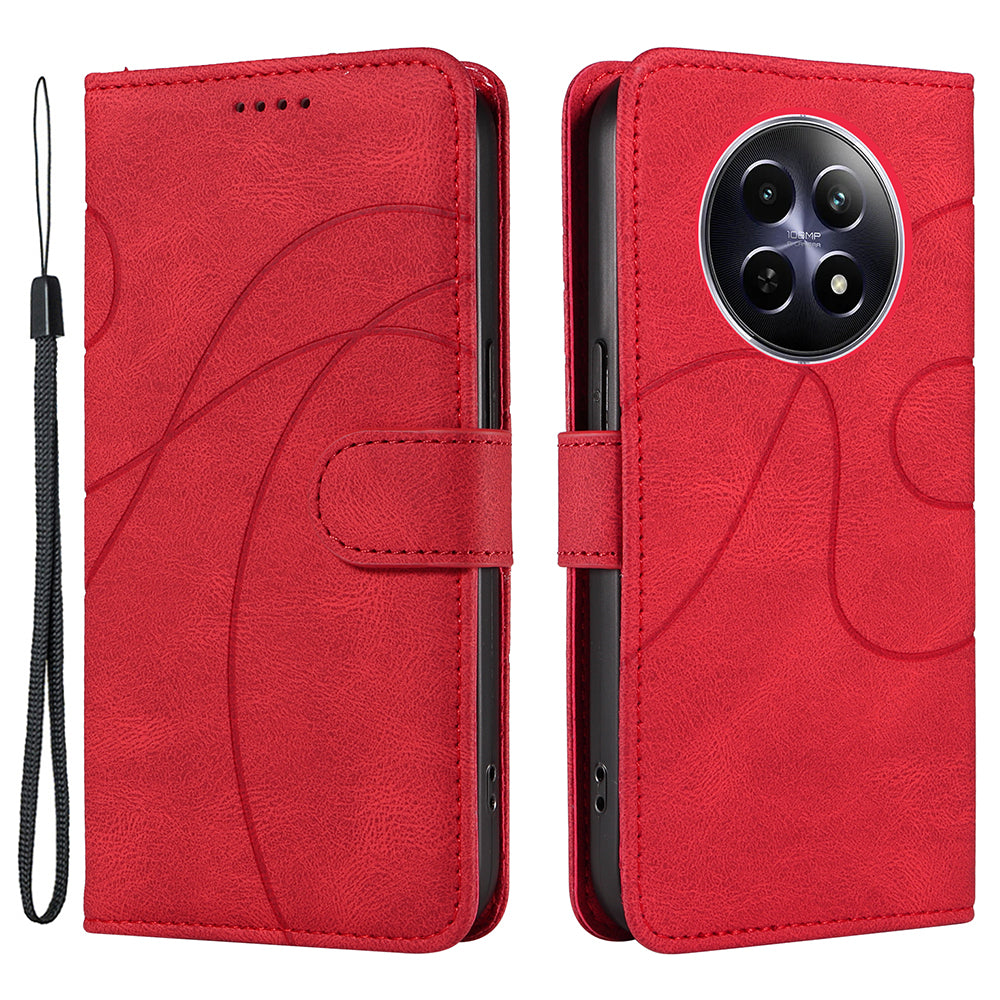 For Realme 12 Case PU Leather Curved Line Phone Cover with Magnetic Closure