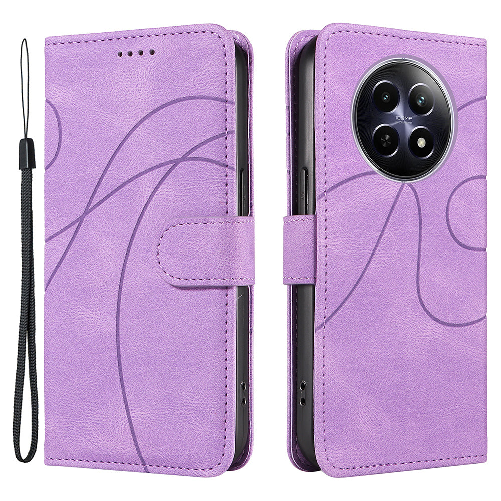 For Realme 12 Case PU Leather Curved Line Phone Cover with Magnetic Closure