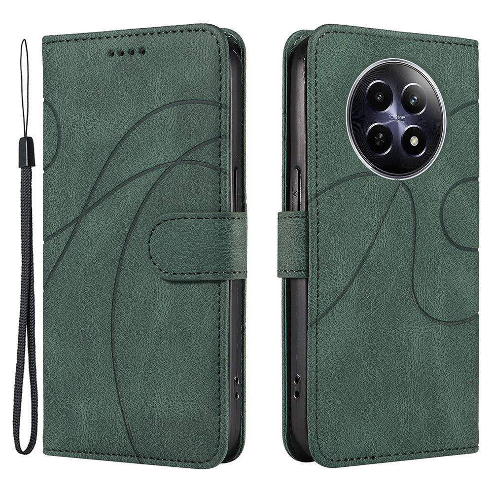 For Realme 12 Case PU Leather Curved Line Phone Cover with Magnetic Closure