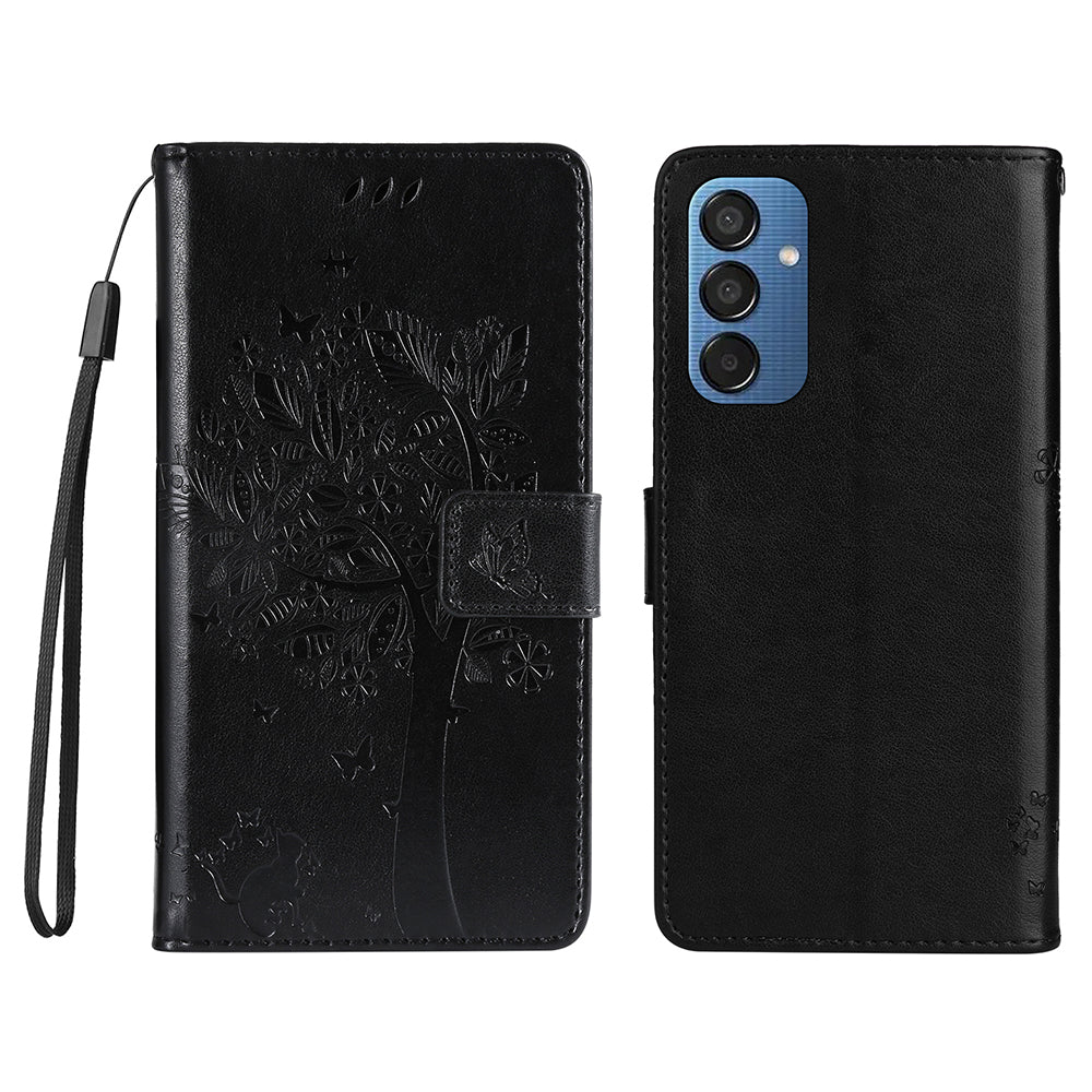 KT Imprinting Flower Series-3 For Samsung Galaxy M15 5G Case Flip Wallet Cat Tree Pattern Leather Phone Cover