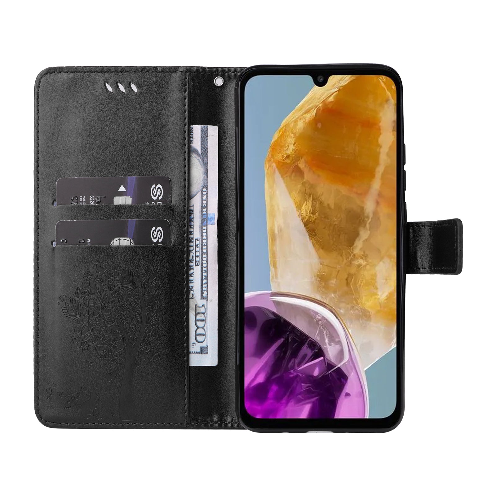 KT Imprinting Flower Series-3 For Samsung Galaxy M15 5G Case Flip Wallet Cat Tree Pattern Leather Phone Cover