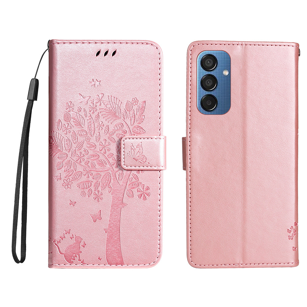 KT Imprinting Flower Series-3 For Samsung Galaxy M15 5G Case Flip Wallet Cat Tree Pattern Leather Phone Cover