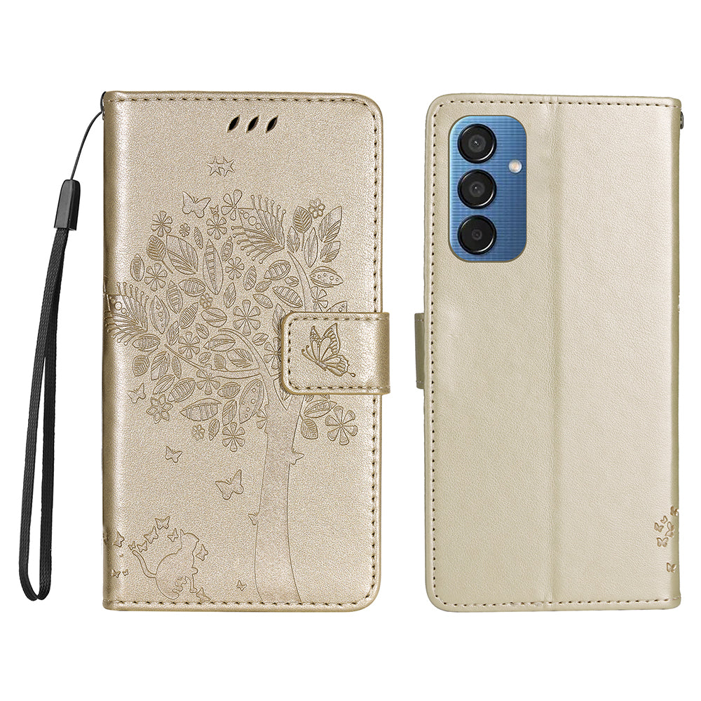 KT Imprinting Flower Series-3 For Samsung Galaxy M15 5G Case Flip Wallet Cat Tree Pattern Leather Phone Cover