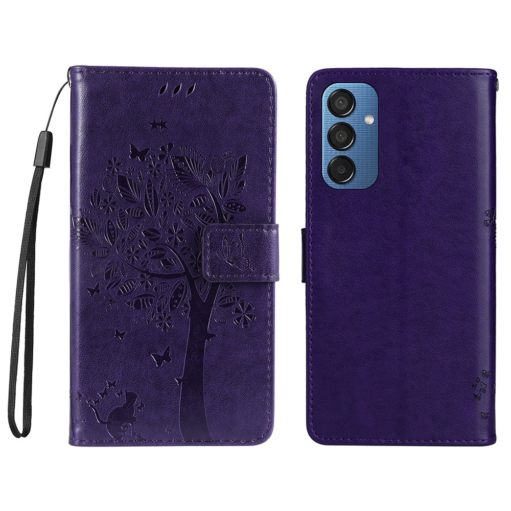 KT Imprinting Flower Series-3 For Samsung Galaxy M15 5G Case Flip Wallet Cat Tree Pattern Leather Phone Cover