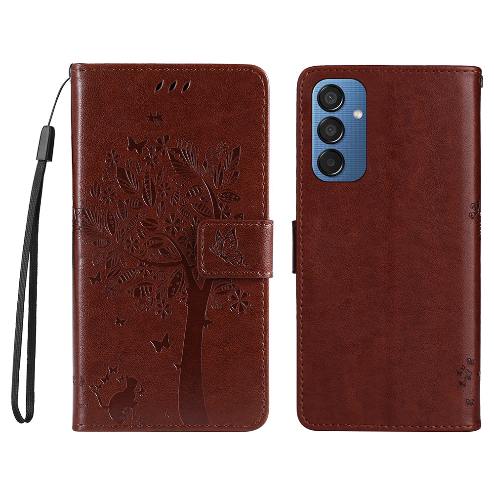 KT Imprinting Flower Series-3 For Samsung Galaxy M15 5G Case Flip Wallet Cat Tree Pattern Leather Phone Cover