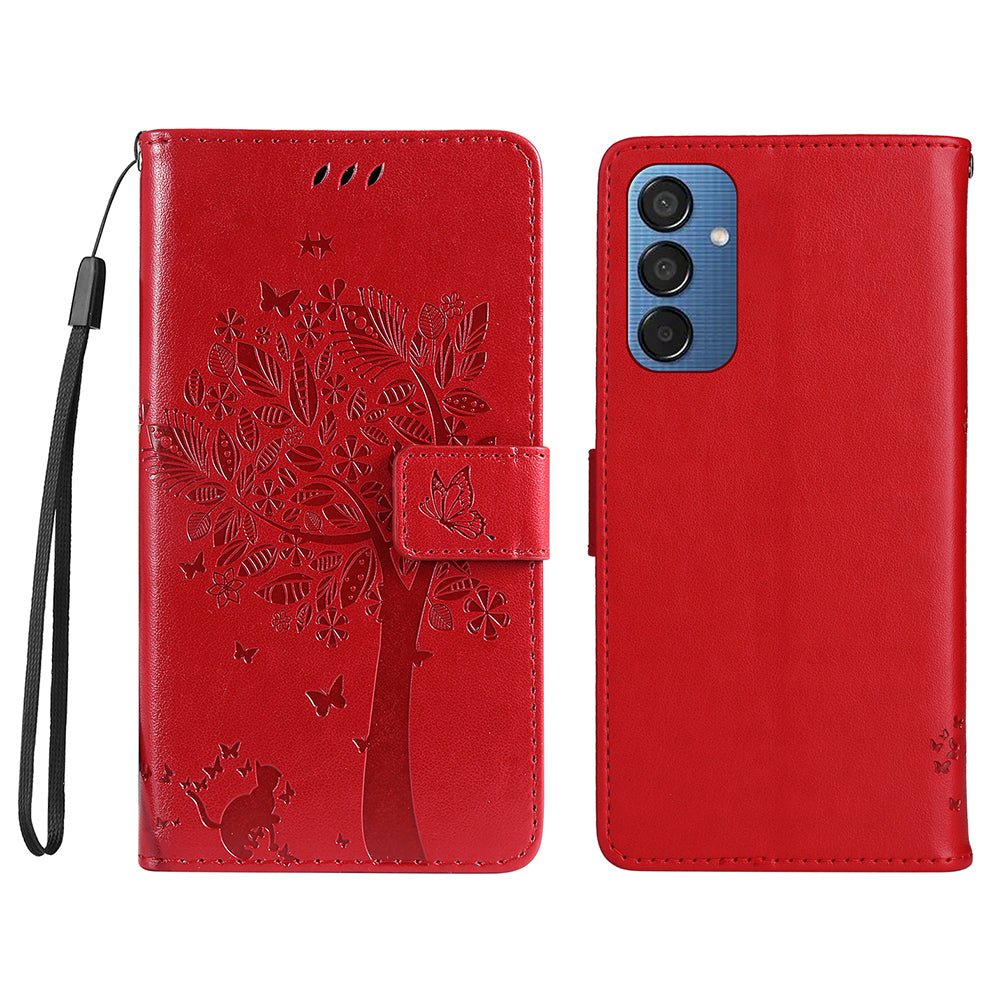 KT Imprinting Flower Series-3 For Samsung Galaxy M15 5G Case Flip Wallet Cat Tree Pattern Leather Phone Cover
