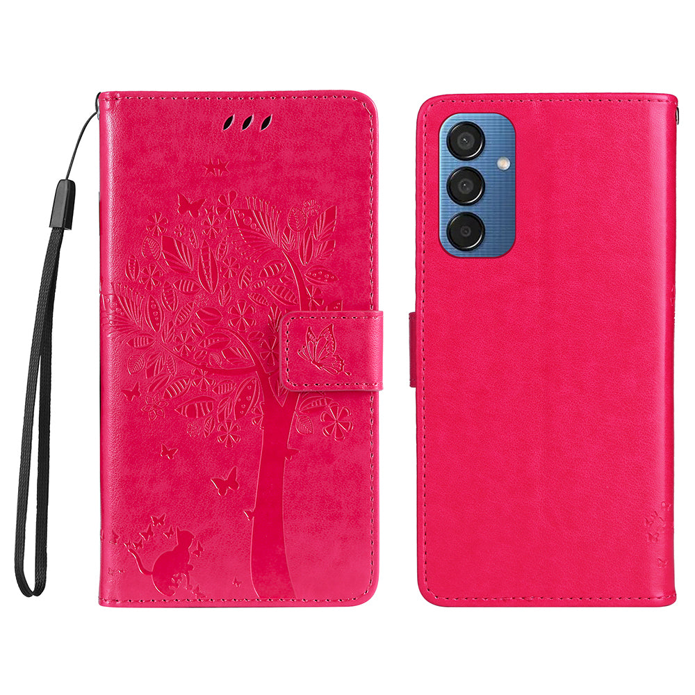 KT Imprinting Flower Series-3 For Samsung Galaxy M15 5G Case Flip Wallet Cat Tree Pattern Leather Phone Cover