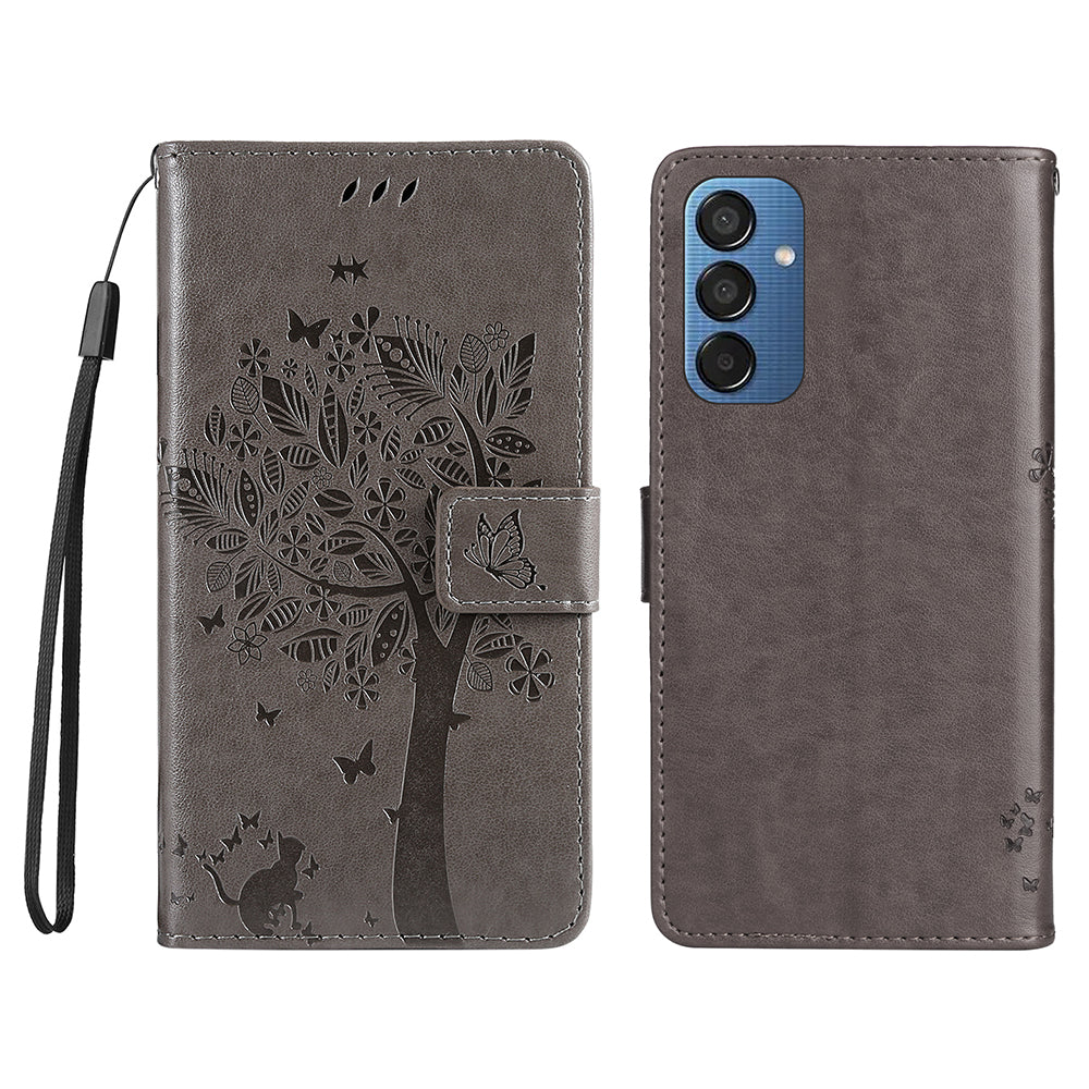 KT Imprinting Flower Series-3 For Samsung Galaxy M15 5G Case Flip Wallet Cat Tree Pattern Leather Phone Cover