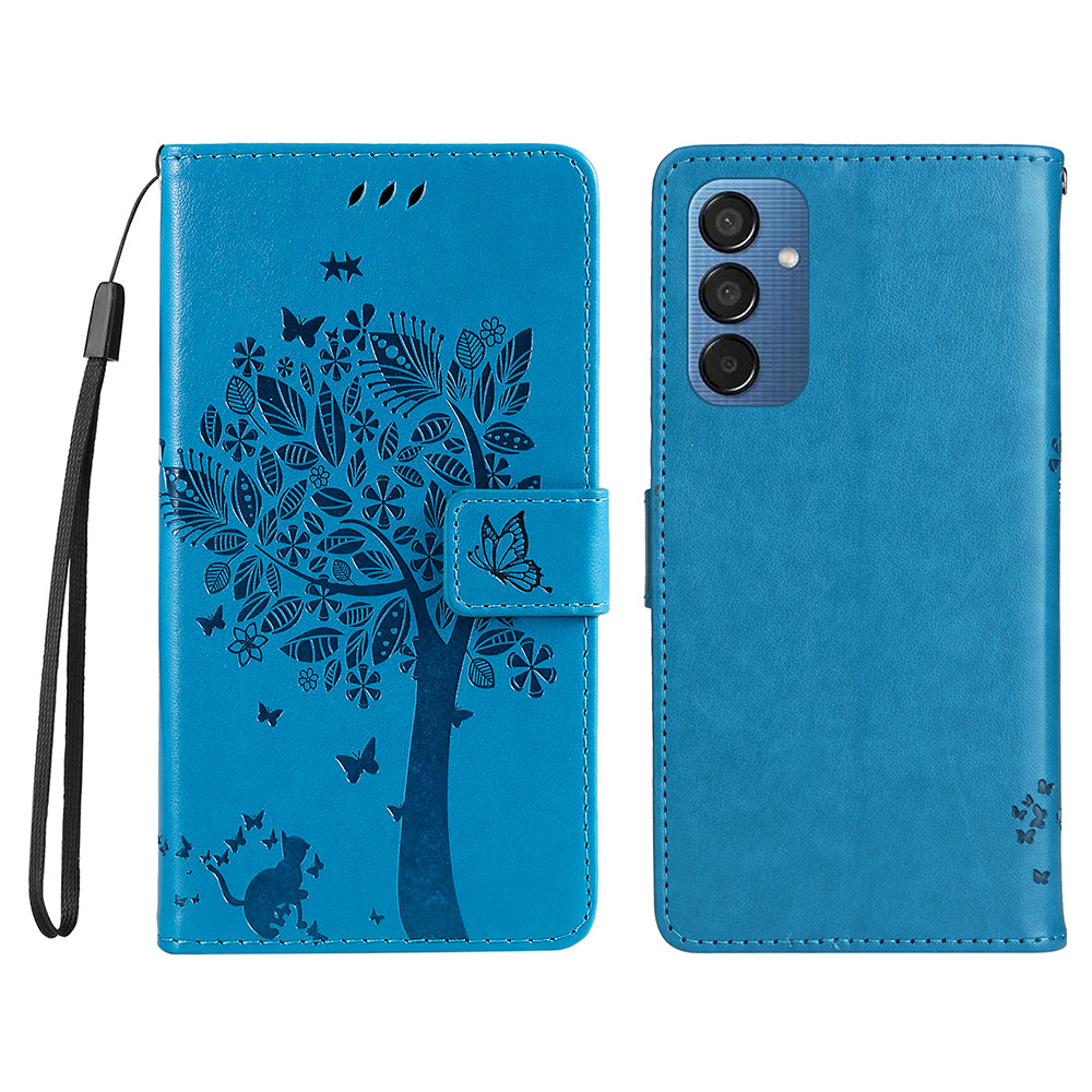 KT Imprinting Flower Series-3 For Samsung Galaxy M15 5G Case Flip Wallet Cat Tree Pattern Leather Phone Cover