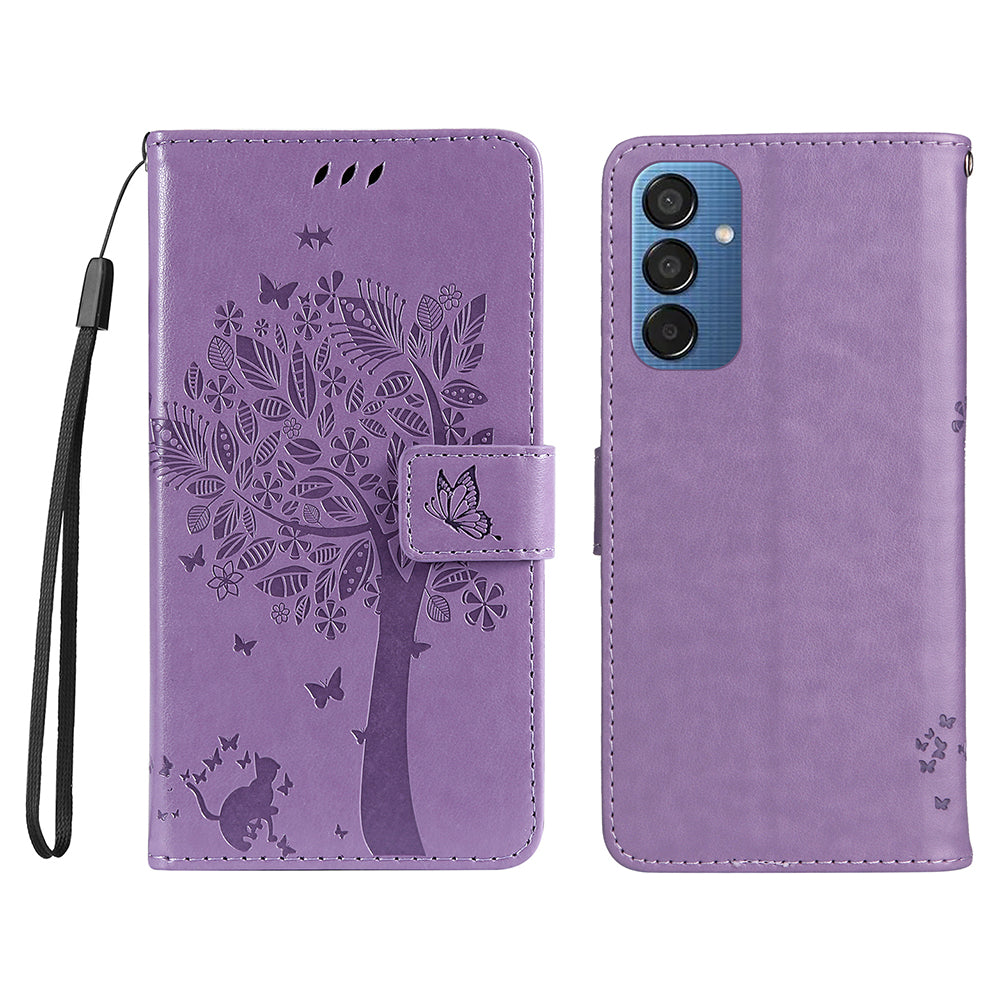 KT Imprinting Flower Series-3 For Samsung Galaxy M15 5G Case Flip Wallet Cat Tree Pattern Leather Phone Cover