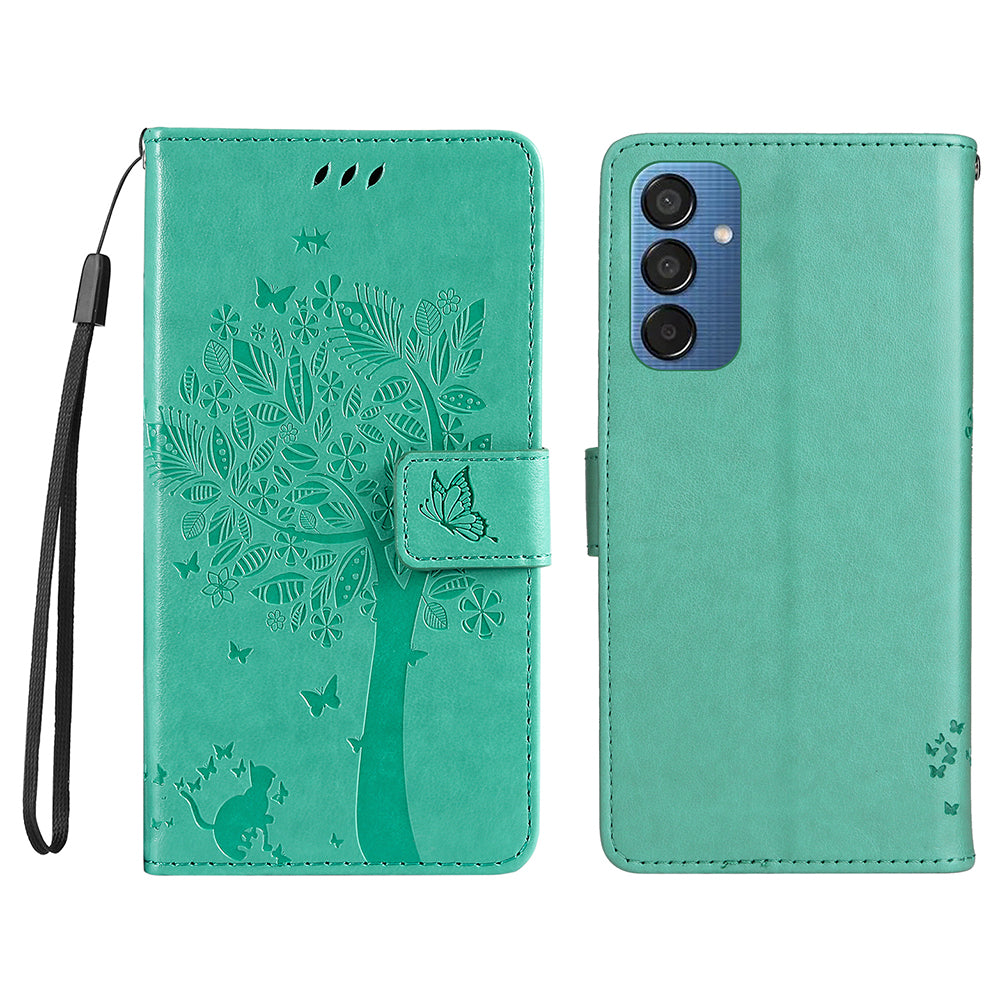 KT Imprinting Flower Series-3 For Samsung Galaxy M15 5G Case Flip Wallet Cat Tree Pattern Leather Phone Cover