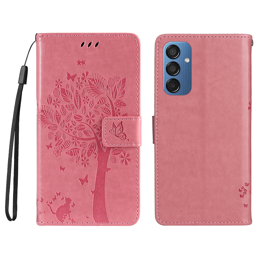 KT Imprinting Flower Series-3 For Samsung Galaxy M15 5G Case Flip Wallet Cat Tree Pattern Leather Phone Cover