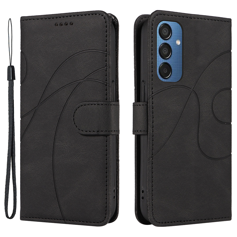 For Samsung Galaxy M15 5G Case PU Leather Curved Line Magnetic Closure Flip Phone Cover