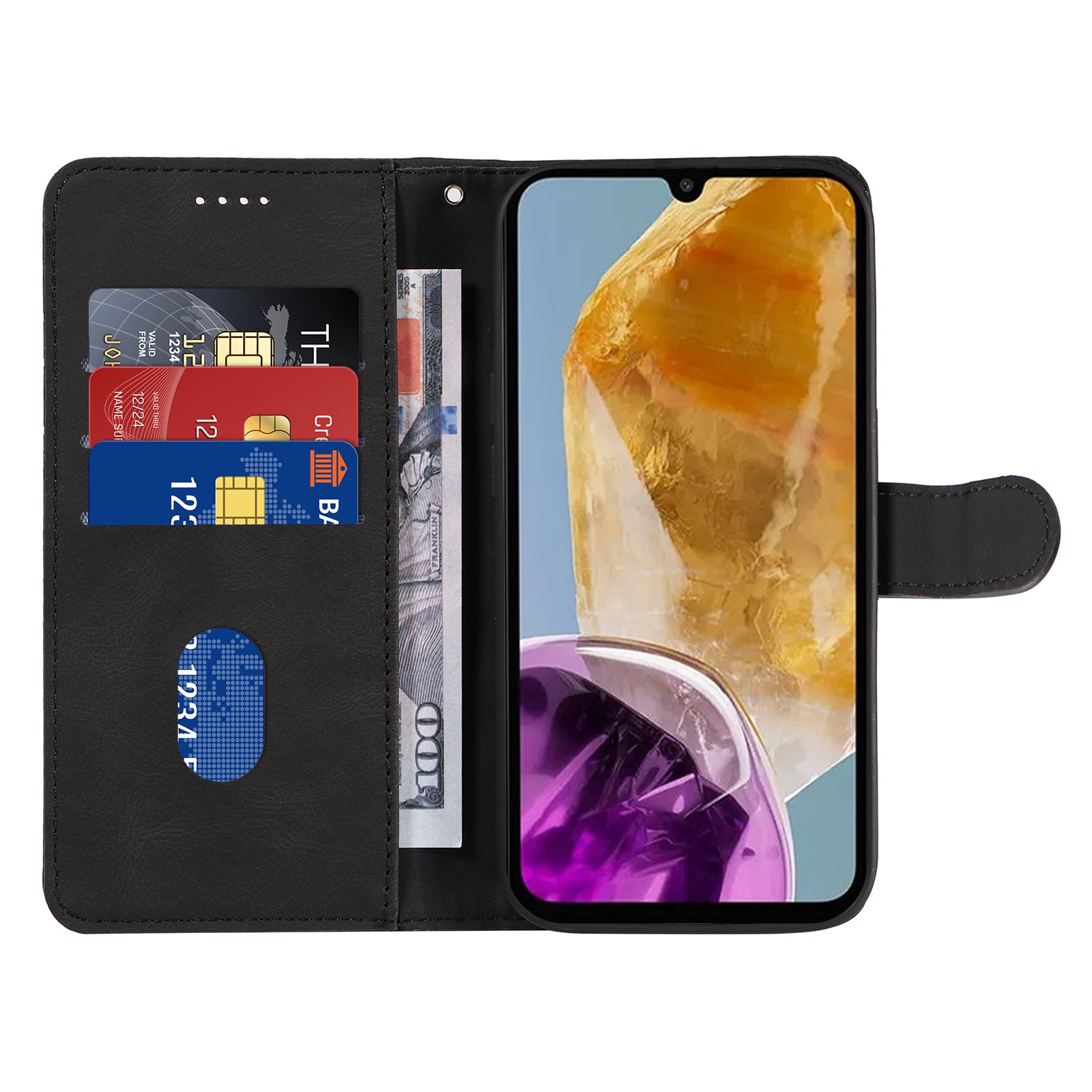 For Samsung Galaxy M15 5G Case PU Leather Curved Line Magnetic Closure Flip Phone Cover