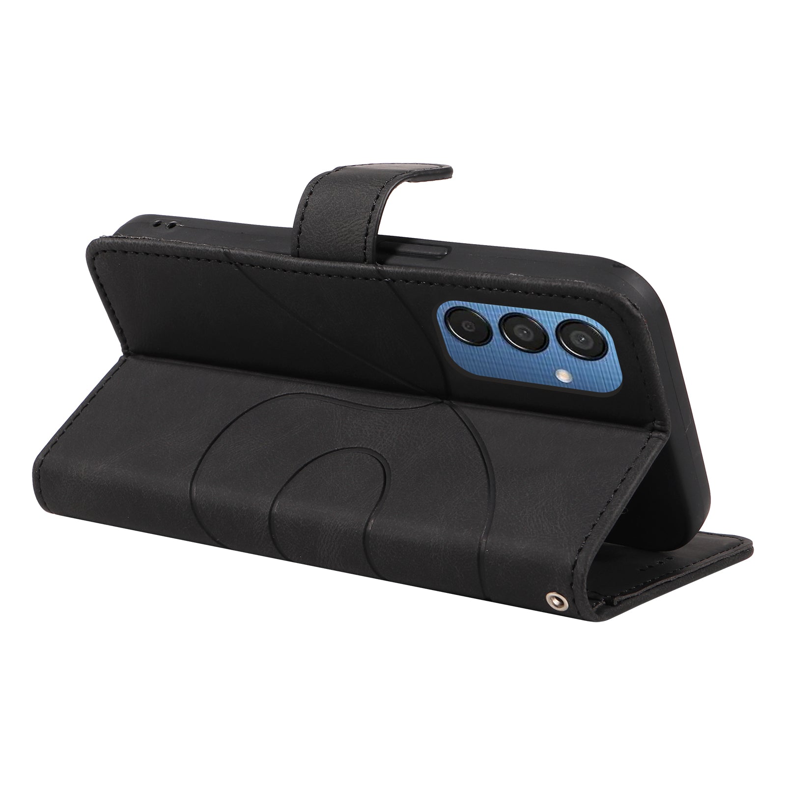 For Samsung Galaxy M15 5G Case PU Leather Curved Line Magnetic Closure Flip Phone Cover
