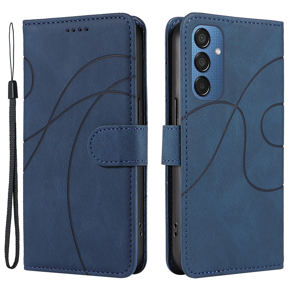 For Samsung Galaxy M15 5G Case PU Leather Curved Line Magnetic Closure Flip Phone Cover