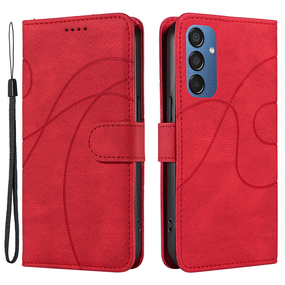 For Samsung Galaxy M15 5G Case PU Leather Curved Line Magnetic Closure Flip Phone Cover