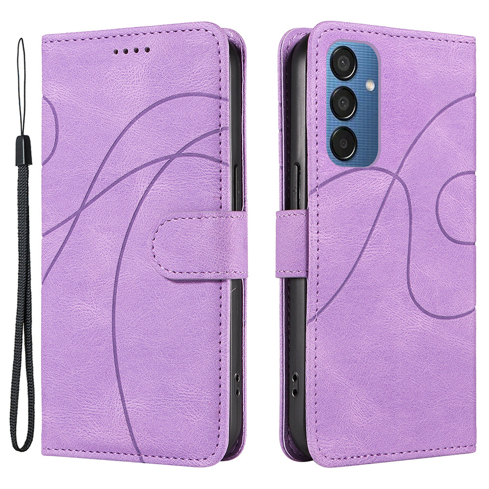 For Samsung Galaxy M15 5G Case PU Leather Curved Line Magnetic Closure Flip Phone Cover