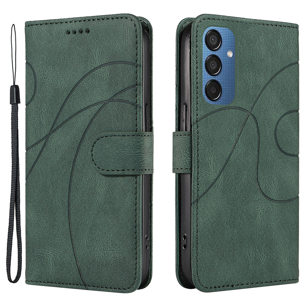 For Samsung Galaxy M15 5G Case PU Leather Curved Line Magnetic Closure Flip Phone Cover