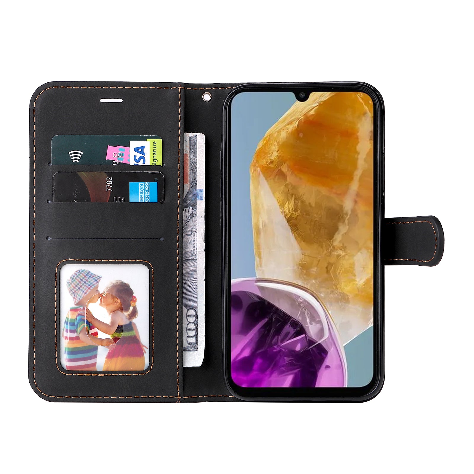 For Samsung Galaxy M15 5G Case PU Leather Three-color Splicing Phone Wallet Cover